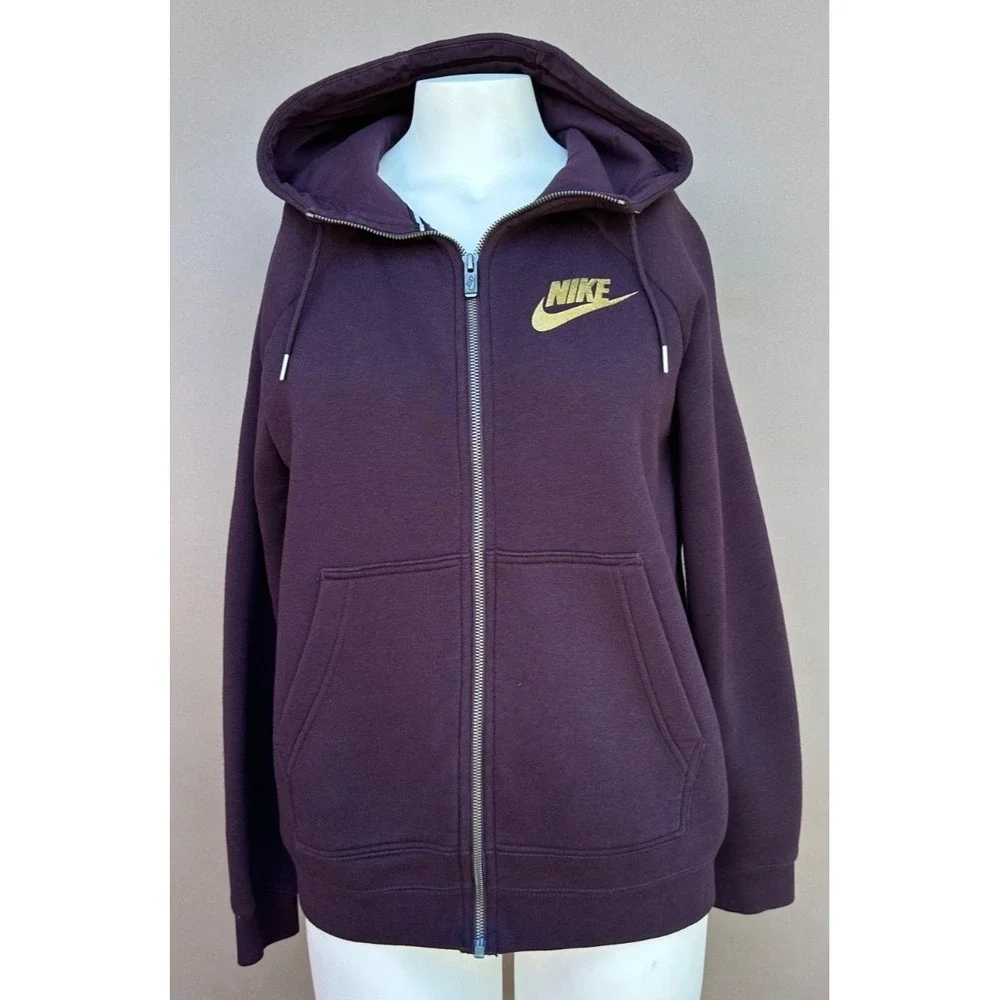 Nike Hoodie Womens M Fleece Rally Funnel Neck Hoodie Sweatshirt Purple Pockets‎